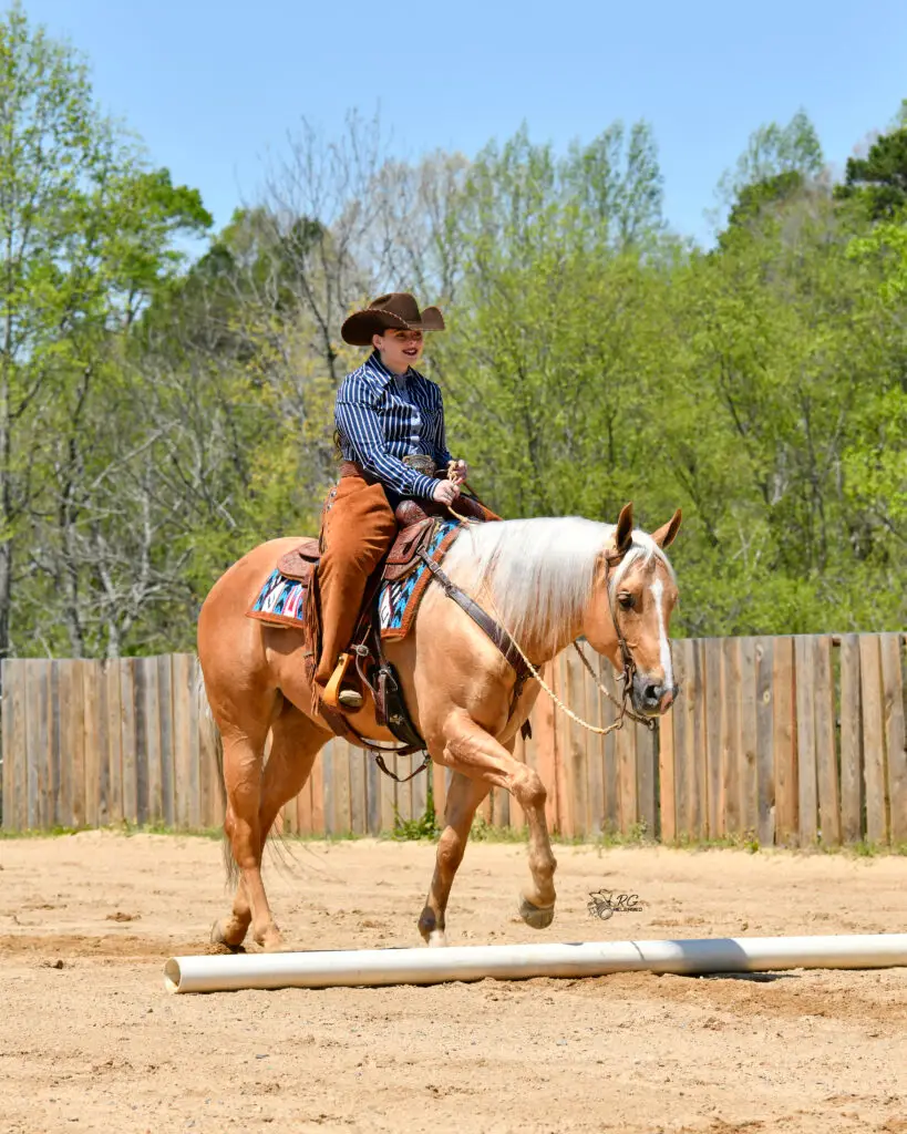 Lexi Edsall and her palomino quarter horse Shiner Surprize
