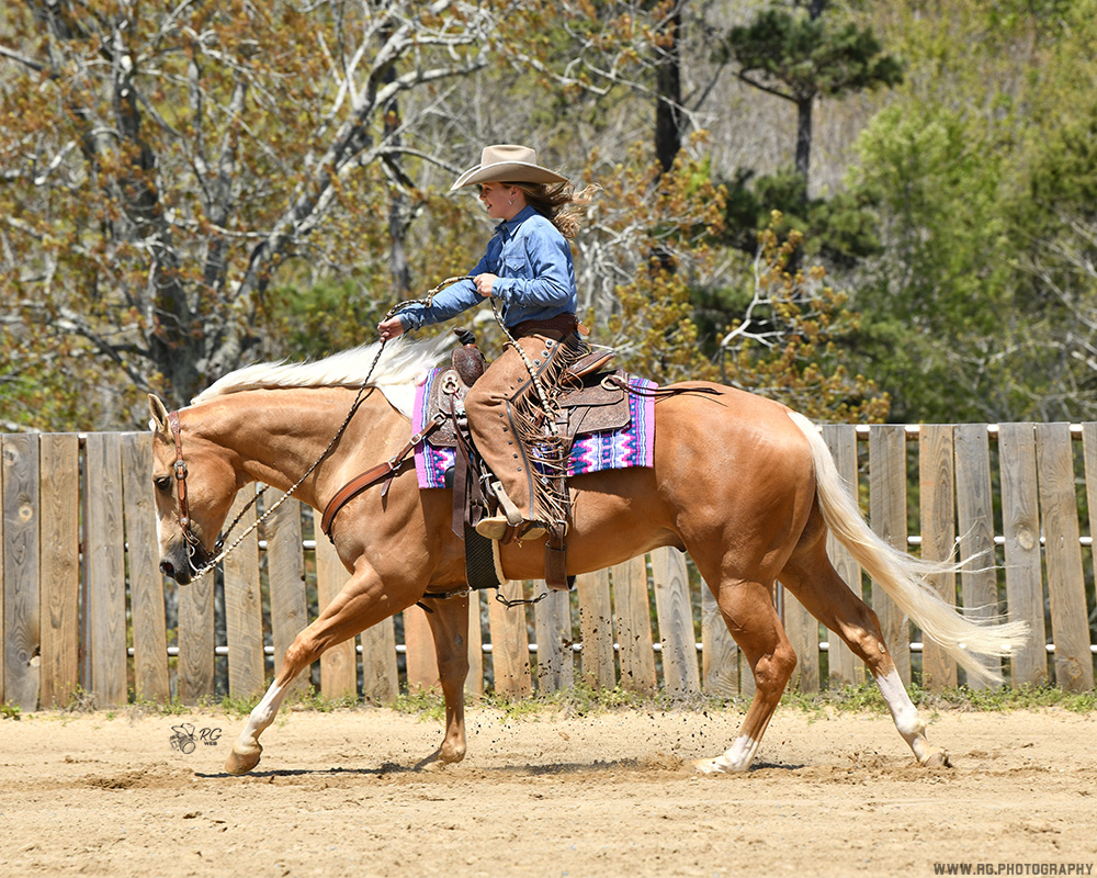 Preslee May and her Palomino quarter horse Uptown Shine